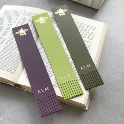 Personalised Leather Fringed Bookmark with Bee Icon