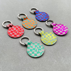 Recycled Leather Checkerboard Pattern Key Ring