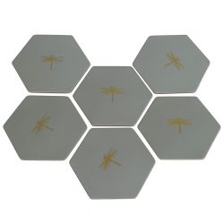 Leather 'Dragonfly' Hexagonal Coaster