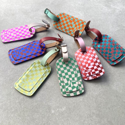 Checkerboard Recycled Leather Luggage Label