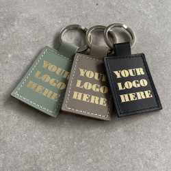 Rectangular Personalised Logo Key Rings: Quantity of 50 Crafted from Recycled Leather