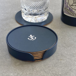 Set of 6 Recycled Leather Coasters with Anchor Icon