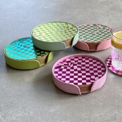Set of 6 recycled leather coasters