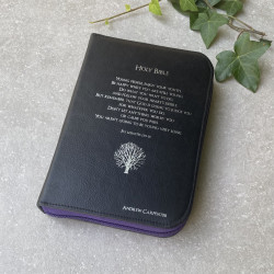 Personalised Zipped Leather Bible Cover with Tree Icon and Verse