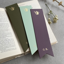 Initialled Recycled Leather Bookmarks with a Charming Garden Watering Can Icon