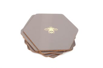 Leather 'Bee' Hexagonal Coaster x 6