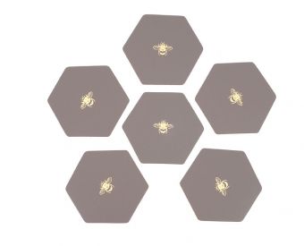 Leather 'Bee' Hexagonal Coaster x 6