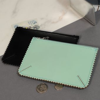Small Crimped Detailed Corner Leather Coin Purse