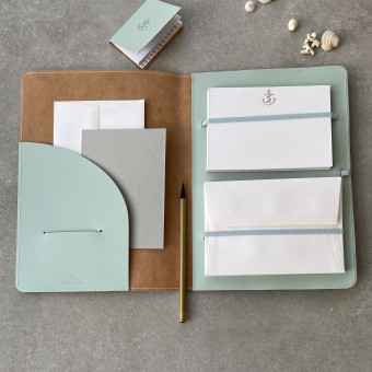 Recycled Leather Writing Set with Anchor Motif