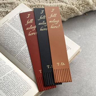 Recycled Leather Bookmark - 'I Fell Asleep Here'