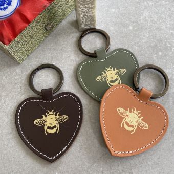 Leather Heart Bee Keyring