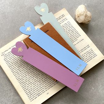 Heart Initialled Leather Bee Bookmark 