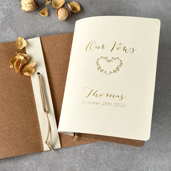 Pair of A5 Recycled Leather Folders for Vows with Floral Heart