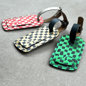 Checkerboard Recycled Leather Luggage Label