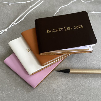 Bucket List 2023 indexed Recycled Leather Book