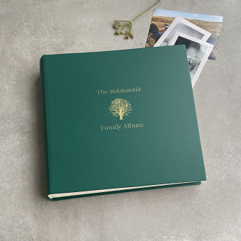 Personalised Hardback Recycled Leather Photo Album with Tree Icon