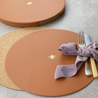 Set of Six Recycled Leather Table Mats with Bee Motif by undercover
