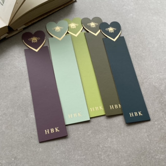Personalised Leather Bookmark with Bee Icon Set into a Heart