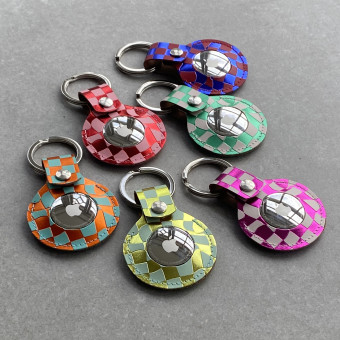 Recycled Leather Checkerboard Pattern KeyRing for Apple AirTag