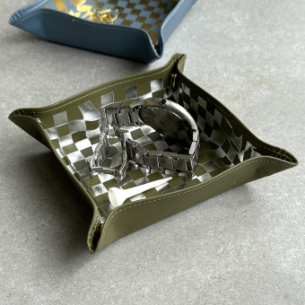 Checkerboard Recycled Leather Square Tray Tidy