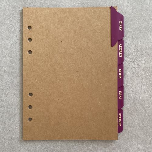 A5 Dividers Personalised (5) Leather Tabs - 6 holes: Electric