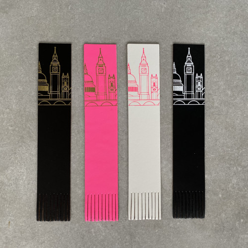 Skyline Recycled Leather Bookmark: White/ Fluoro Pink